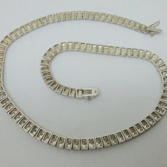 925 Solid Sterling Channel set CZ NECKLACE heavy 35g Gorgeous 😍 signed - Picture 9 of 12